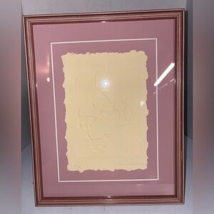 Vintage Susan Zythewick “Mom and Kittens” Embossed Paper Framed Artwork